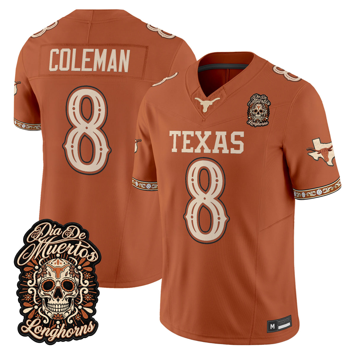 Men's Texas Longhorns Día de los Muertos Vapor Limited Jersey - All Stitched - TEXAS ORANGE - CAM COLEMAN