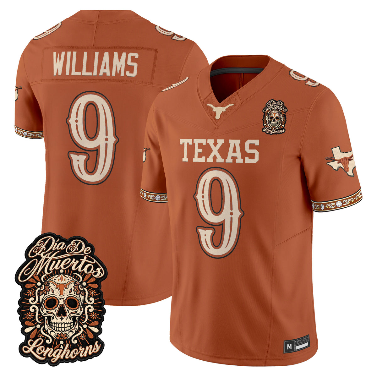 Men's Texas Longhorns Día de los Muertos Vapor Limited Jersey - All Stitched - TEXAS ORANGE - JONAH WILLIAMS