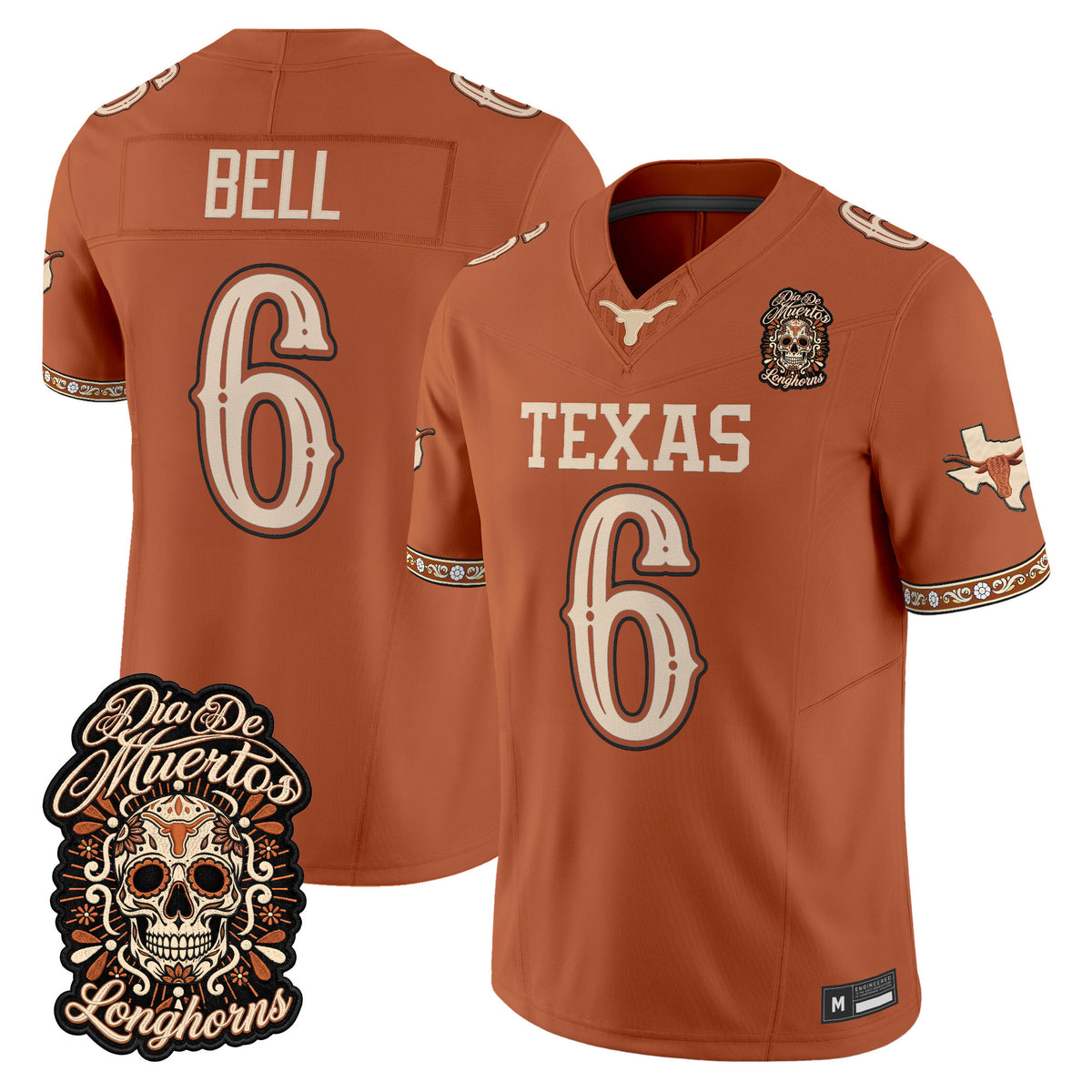 Men's Texas Longhorns Día de los Muertos Vapor Limited Jersey - All Stitched - TEXAS ORANGE - DIA BELL