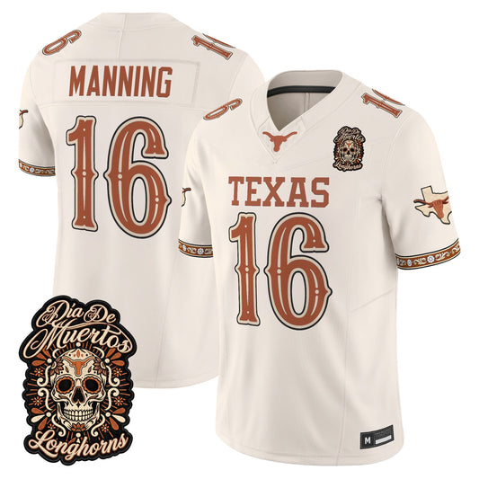Men's Texas Longhorns Día de los Muertos Vapor Limited Jersey - All Stitched - BONE - ARCH MANNING