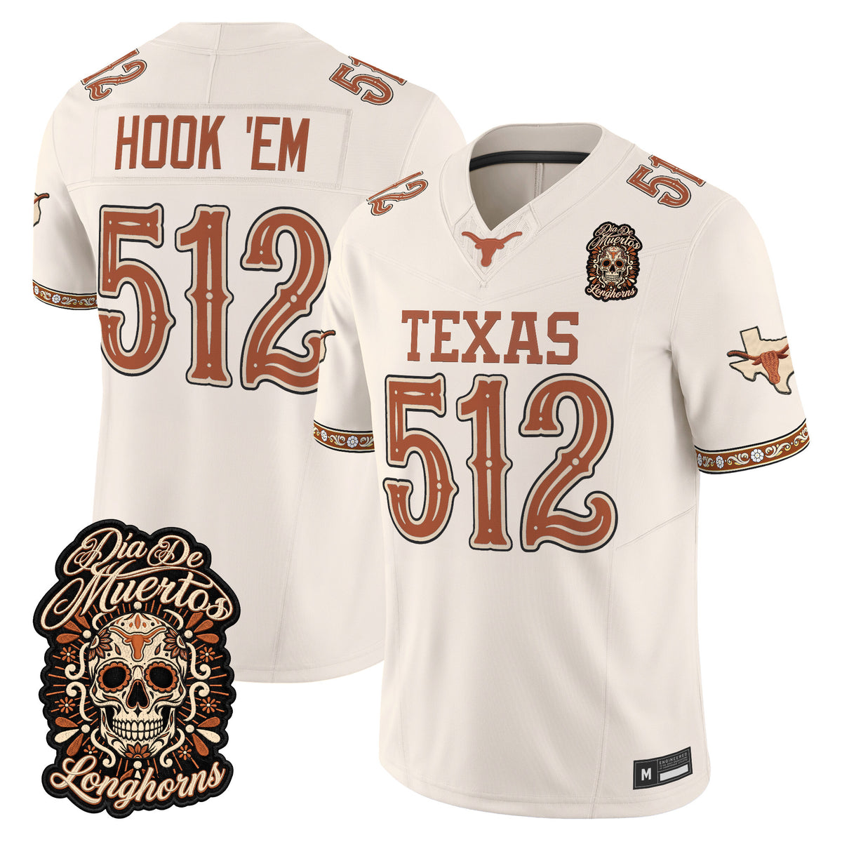 Men's Texas Longhorns Día de los Muertos Vapor Limited Jersey - All Stitched - BONE - HOOK 'EM 512