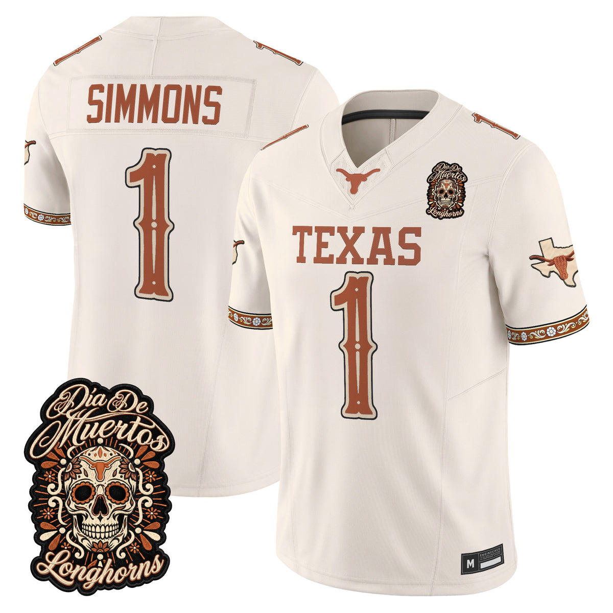 Men's Texas Longhorns Día de los Muertos Vapor Limited Jersey - All Stitched - BONE - COLIN SIMMONS