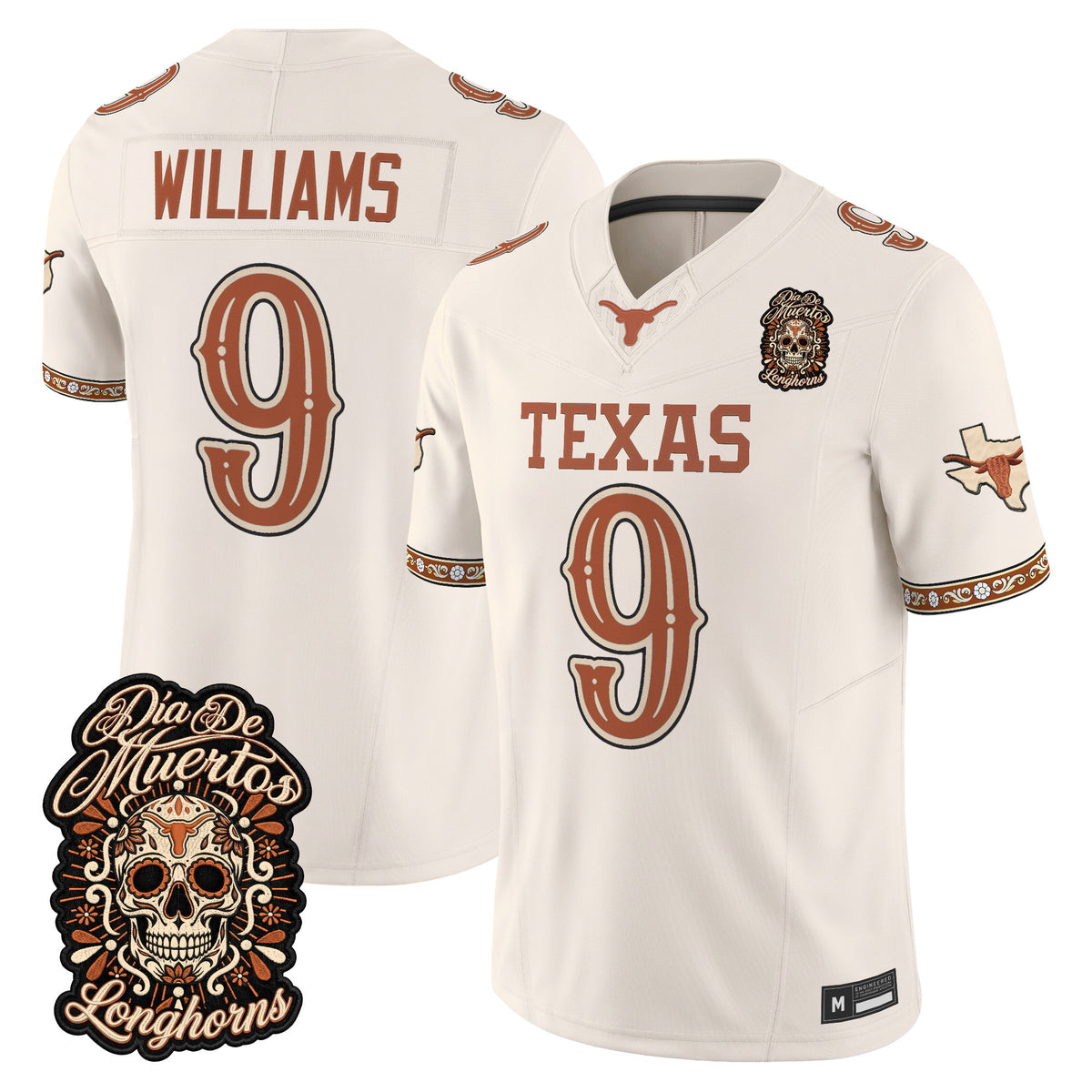 Men's Texas Longhorns Día de los Muertos Vapor Limited Jersey - All Stitched - BONE - JONAH WILLIAMS