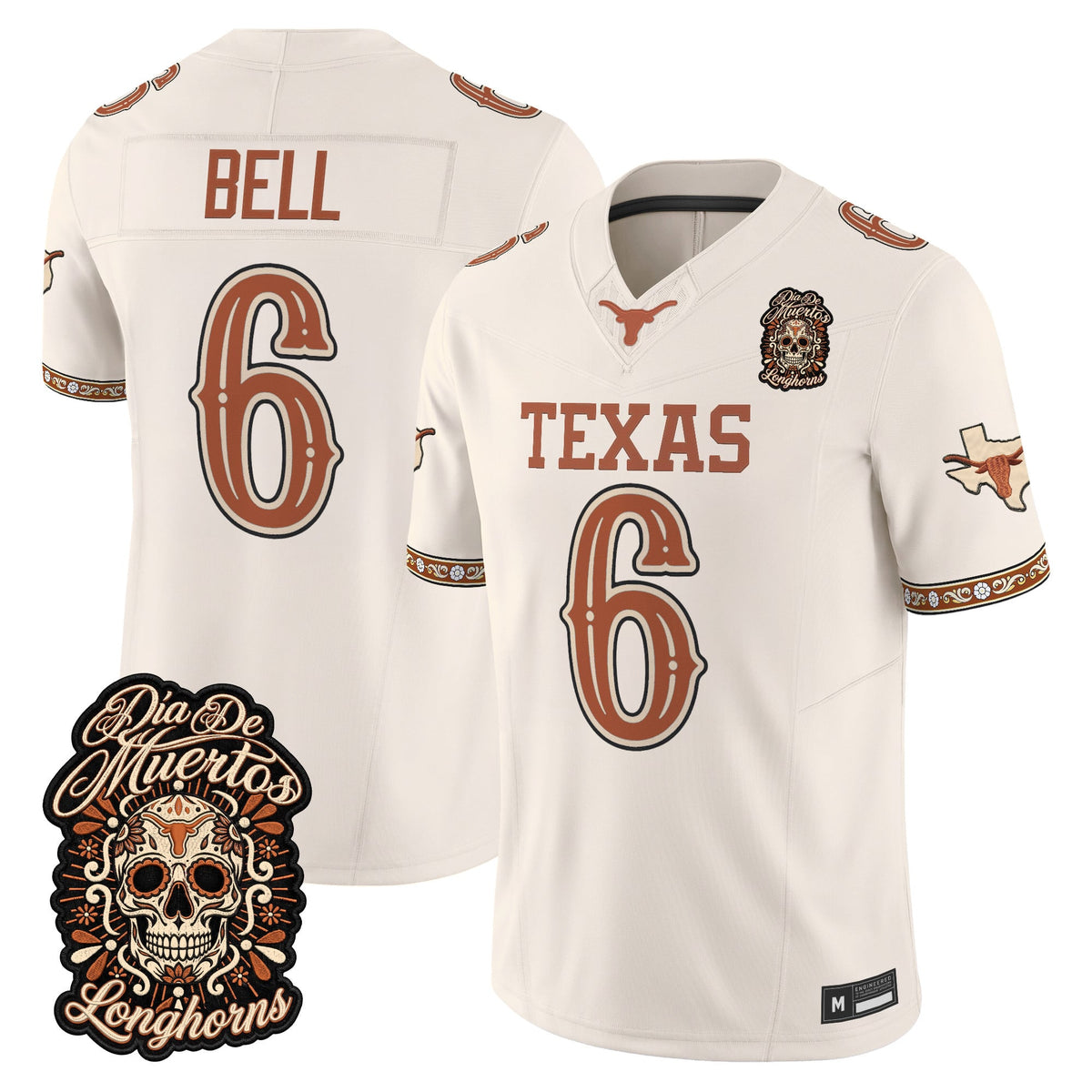 Men's Texas Longhorns Día de los Muertos Vapor Limited Jersey - All Stitched - BONE - DIA BELL