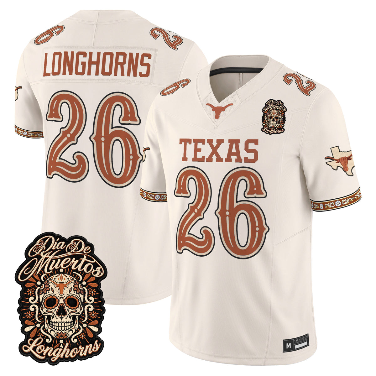 Men's Texas Longhorns Día de los Muertos Vapor Limited Jersey - All Stitched - BONE - #26 LONGHORNS