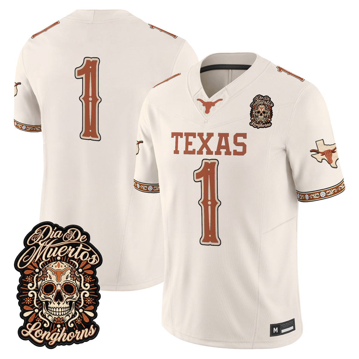 Men's Texas Longhorns Día de los Muertos Vapor Limited Jersey - All Stitched - BONE - #1 TEAM