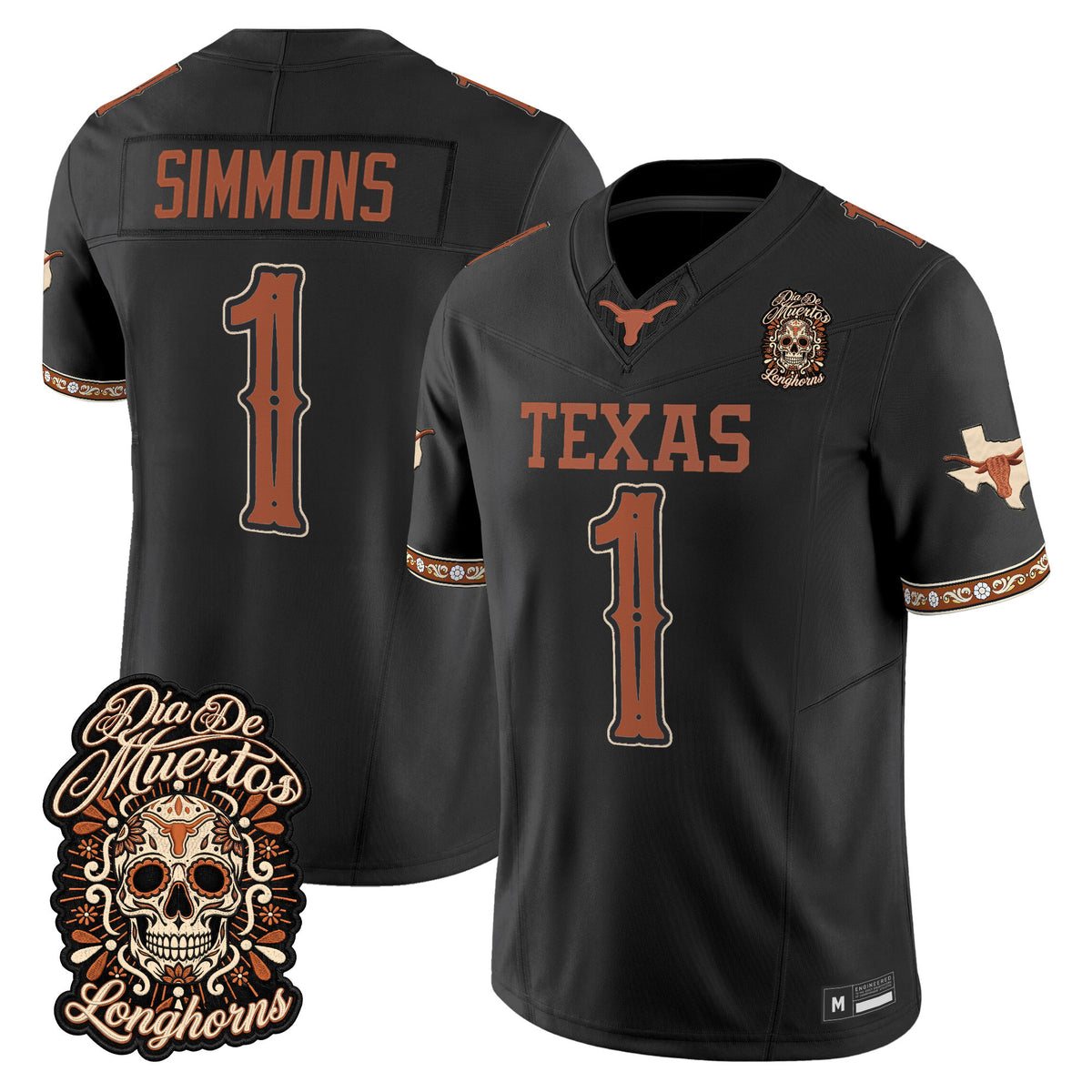 Men's Texas Longhorns Día de los Muertos Vapor Limited Jersey - All Stitched - BLACK - COLIN SIMMONS