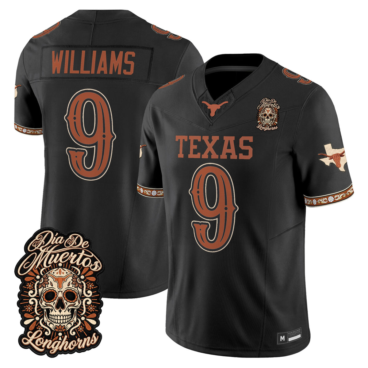 Men's Texas Longhorns Día de los Muertos Vapor Limited Jersey - All Stitched - BLACK - JONAH WILLIAMS