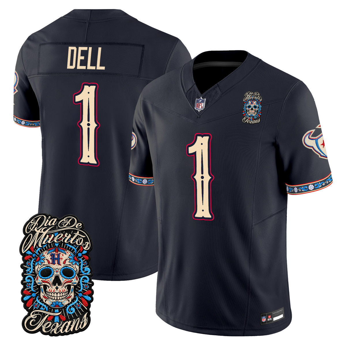 Men's Houston Texans Día de los Muertos Vapor Limited Jersey - All Stitched - Navy - Tank Dell
