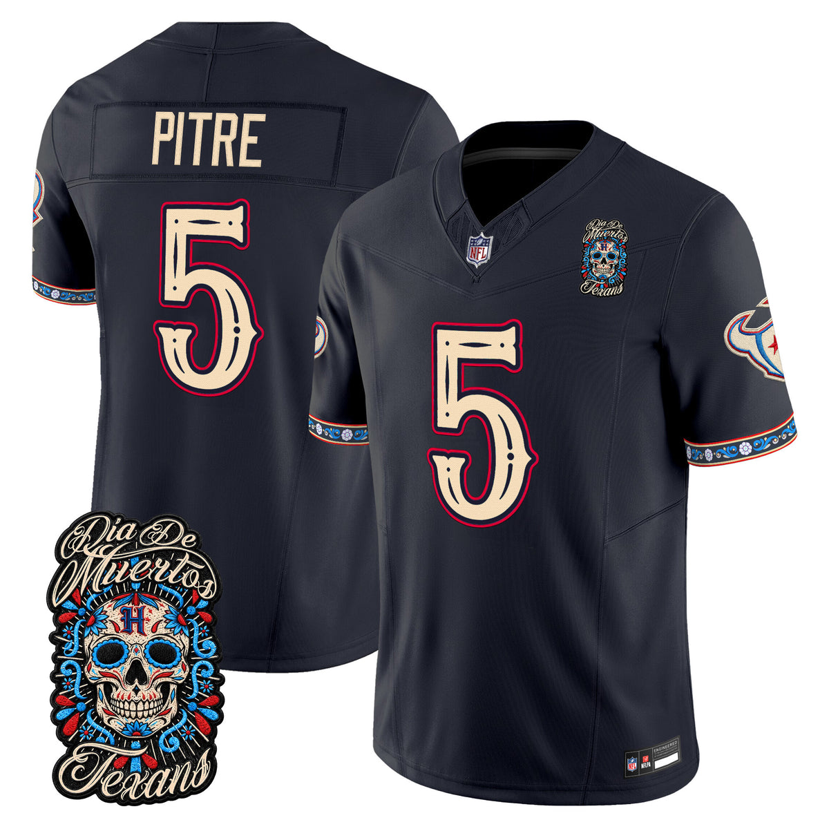 Men's Houston Texans Día de los Muertos Vapor Limited Jersey - All Stitched - Navy - Jalen Pitre