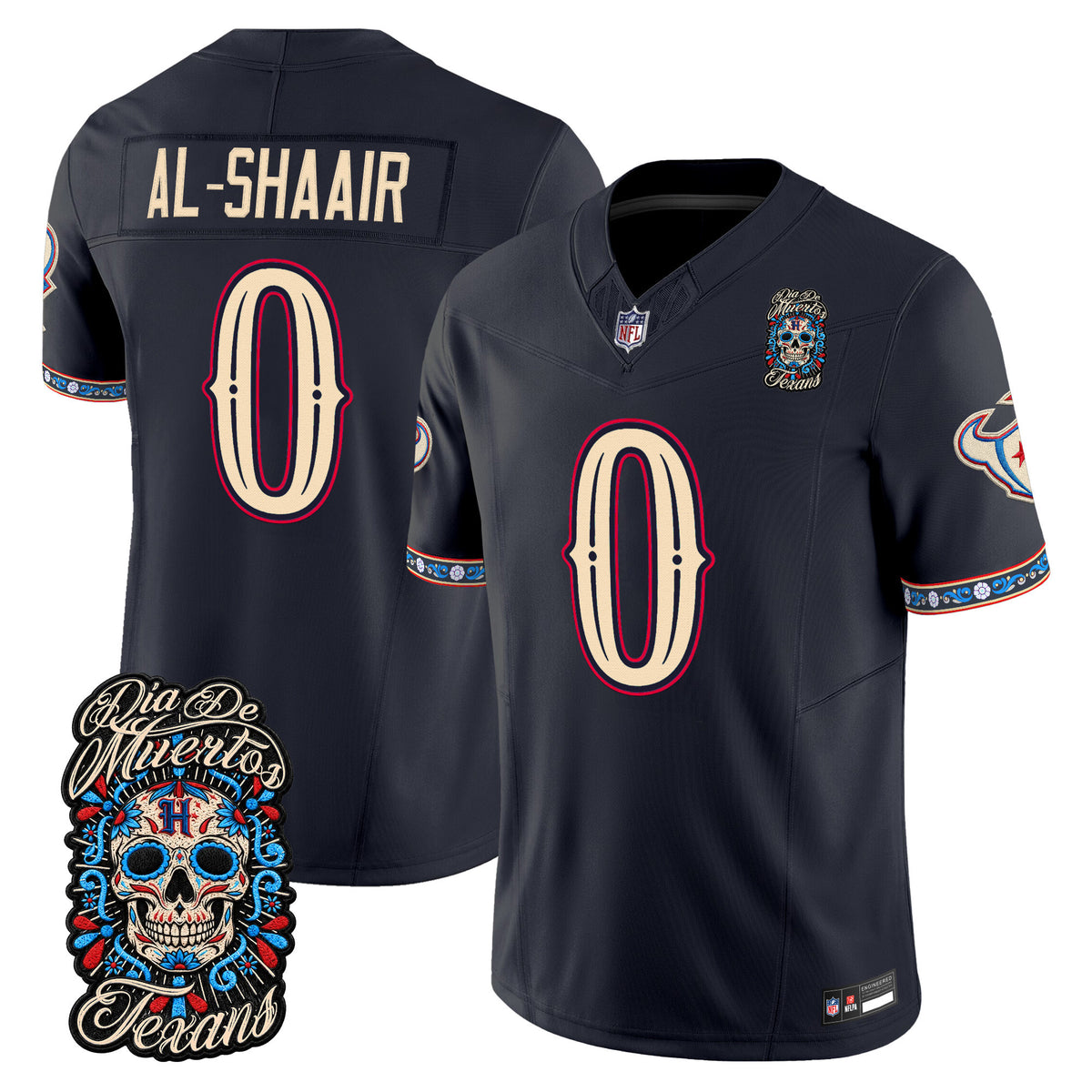 Men's Houston Texans Día de los Muertos Vapor Limited Jersey - All Stitched - Navy - Azeez Al-Shaair