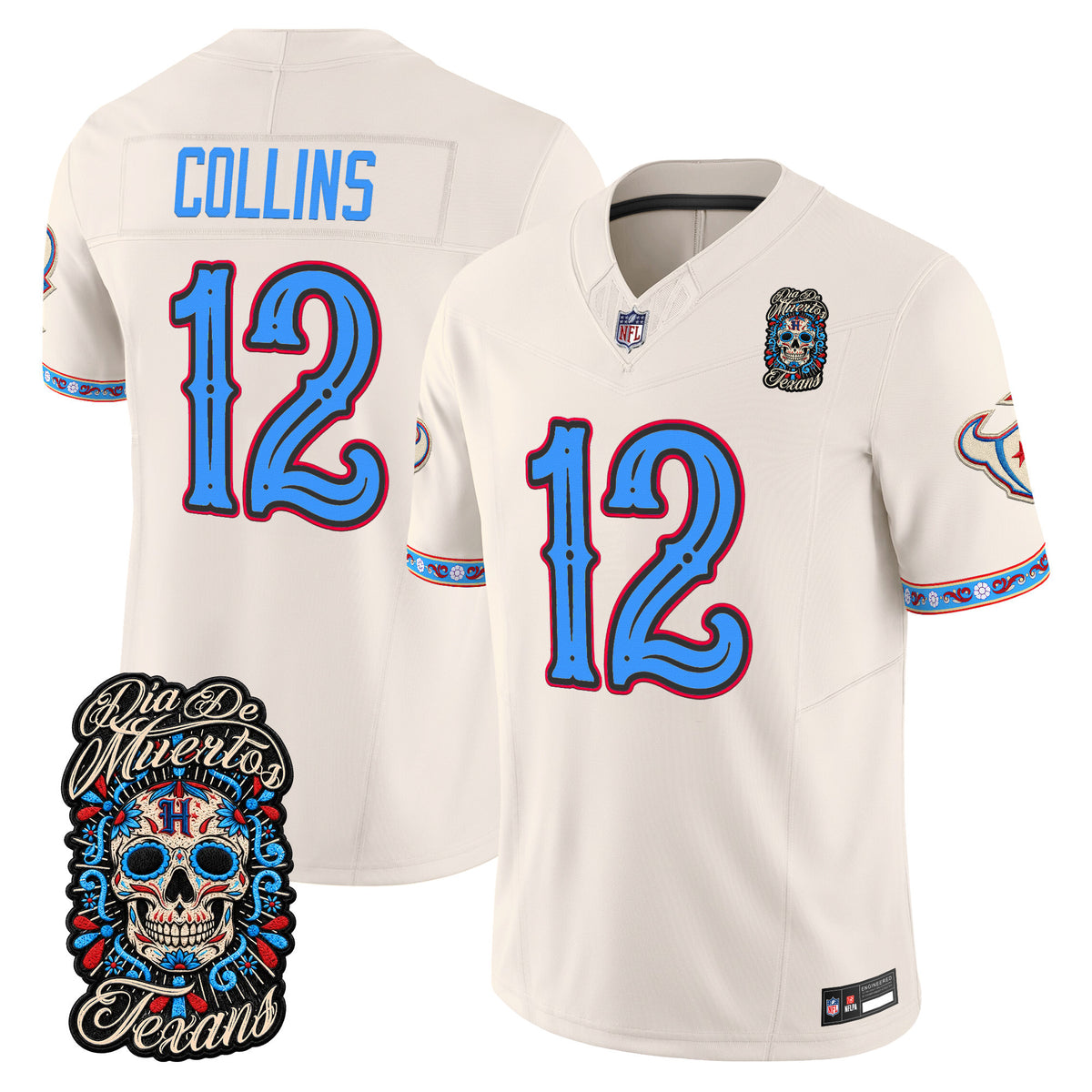 Men's Houston Texans Día de los Muertos Vapor Limited Jersey - All Stitched - Bone - Nico Collins