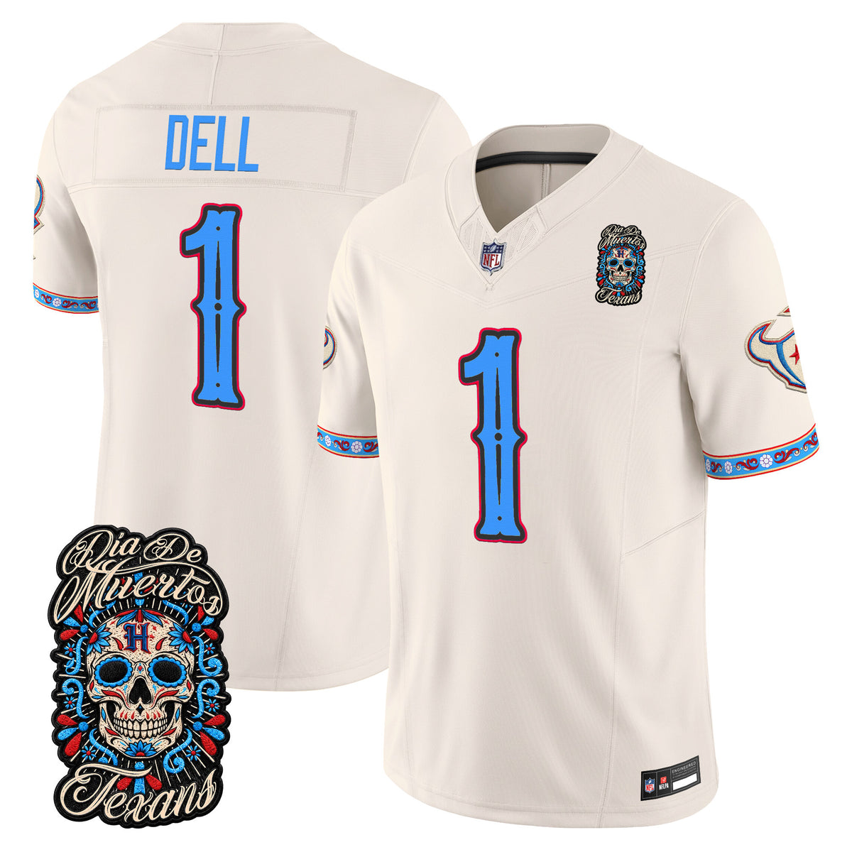 Men's Houston Texans Día de los Muertos Vapor Limited Jersey - All Stitched - Bone - Tank Dell