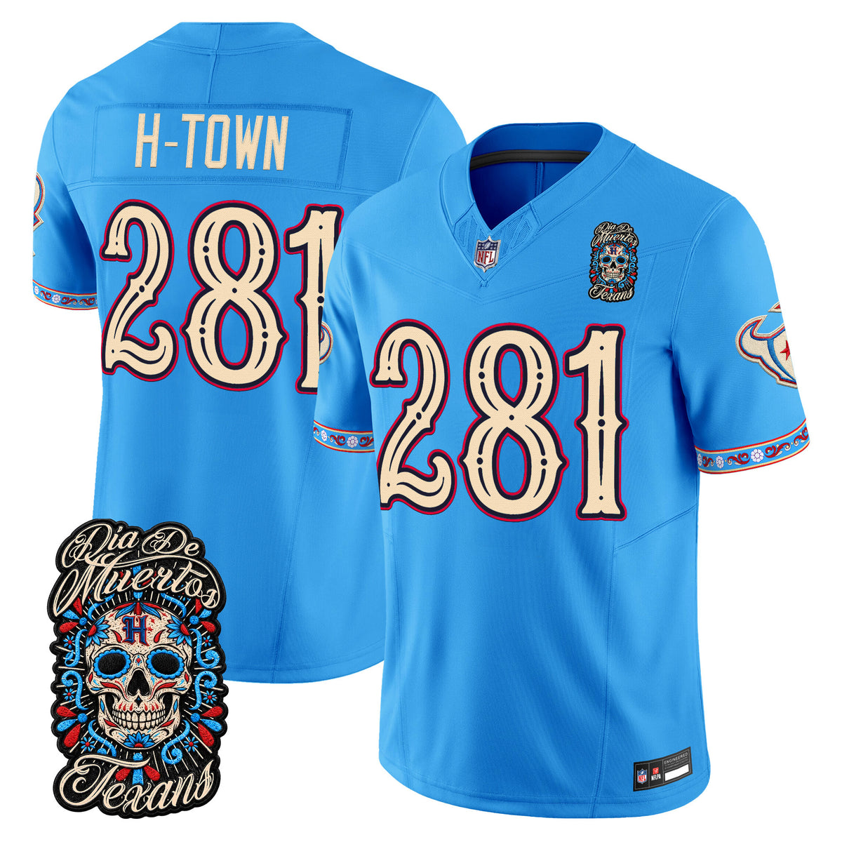 Men's Houston Texans Día de los Muertos Vapor Limited Jersey - All Stitched - Blue - H‑Town 281