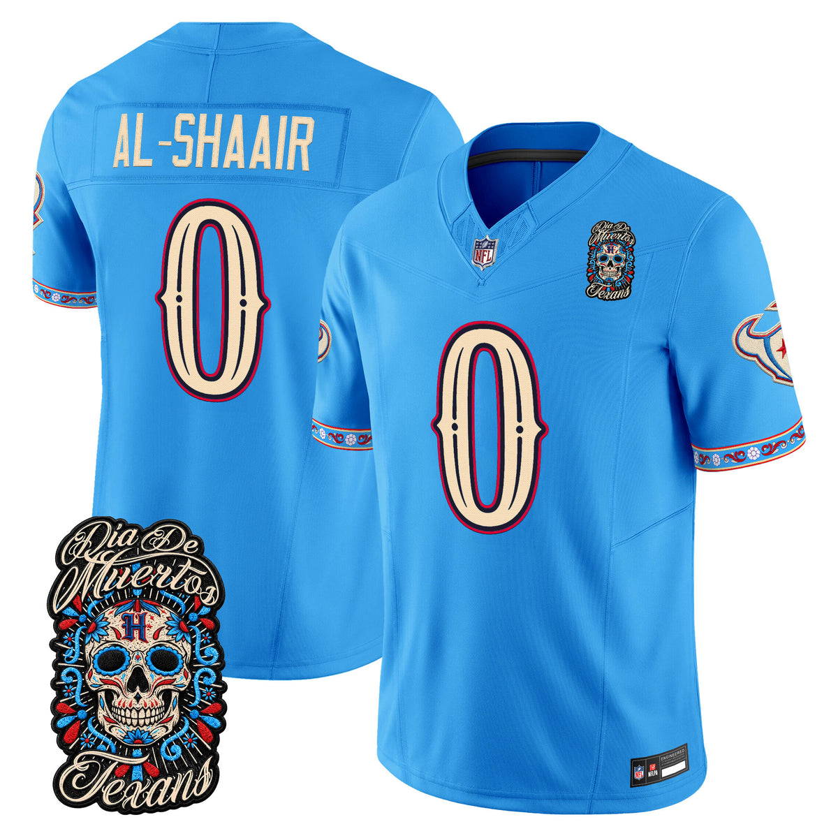 Men's Houston Texans Día de los Muertos Vapor Limited Jersey - All Stitched - Blue - Azeez Al-Shaair