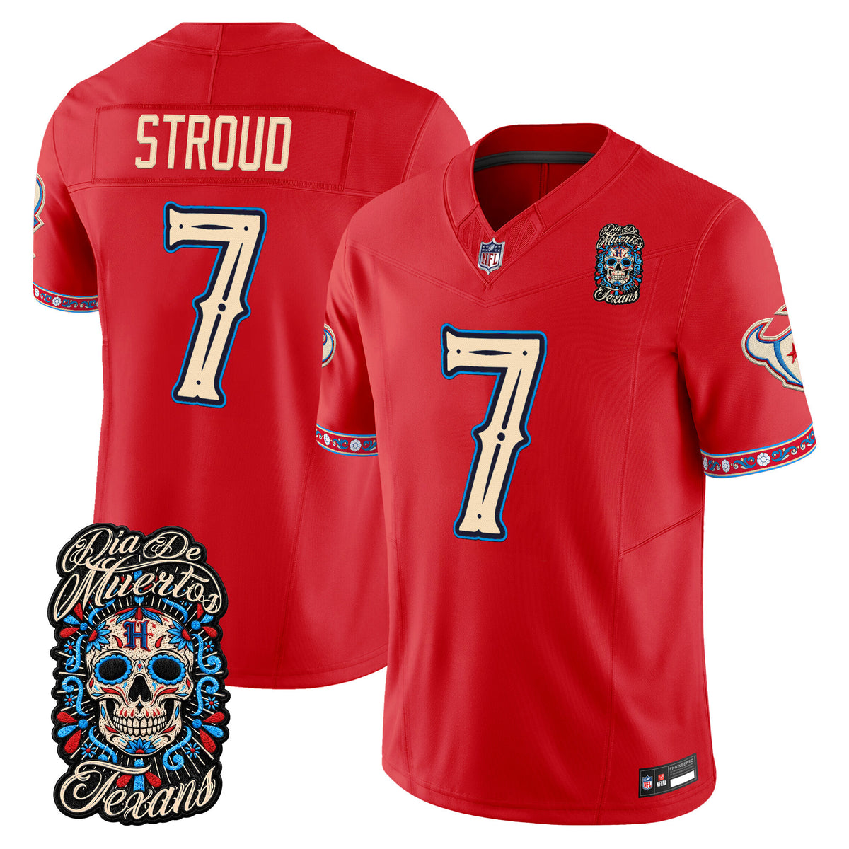 Men's Houston Texans Día de los Muertos Vapor Limited Jersey - All Stitched - Red - C.J. Stroud