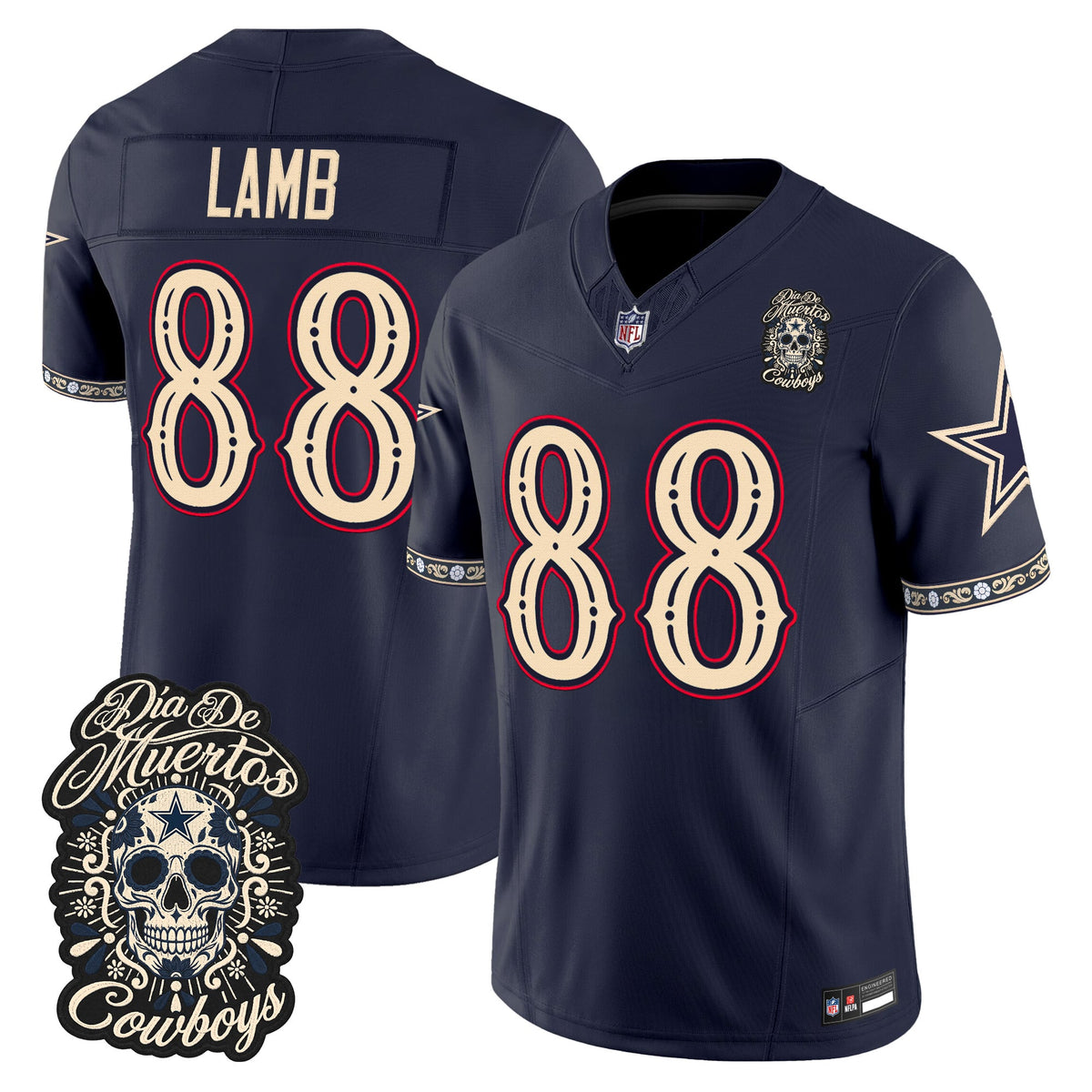 Men's Dallas Cowboys Día de los Muertos Vapor Limited Jersey - All Stitched - NAVY - CEEDEE LAMB