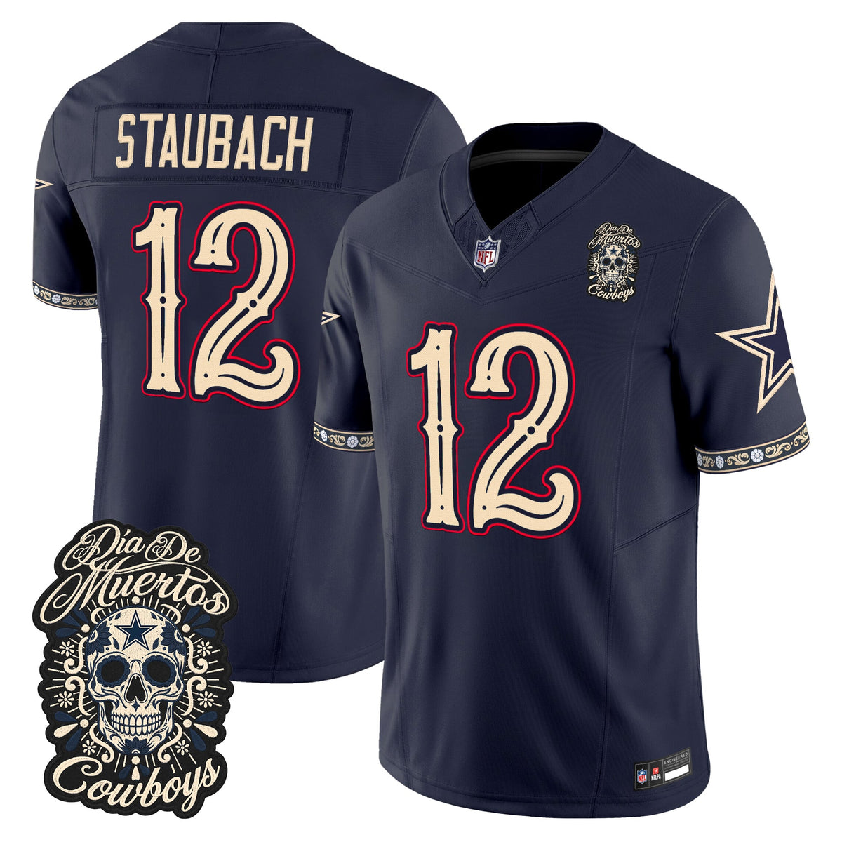 Men's Dallas Cowboys Día de los Muertos Vapor Limited Jersey - All Stitched - NAVY - ROGER STAUBACH