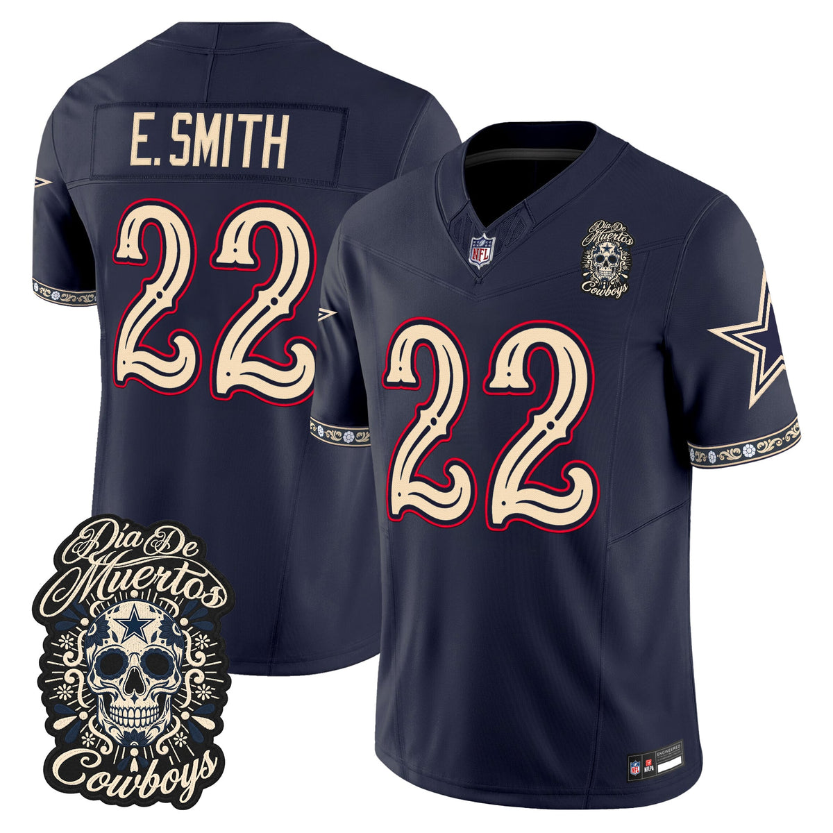 Men's Dallas Cowboys Día de los Muertos Vapor Limited Jersey - All Stitched - NAVY - EMMITT SMITH