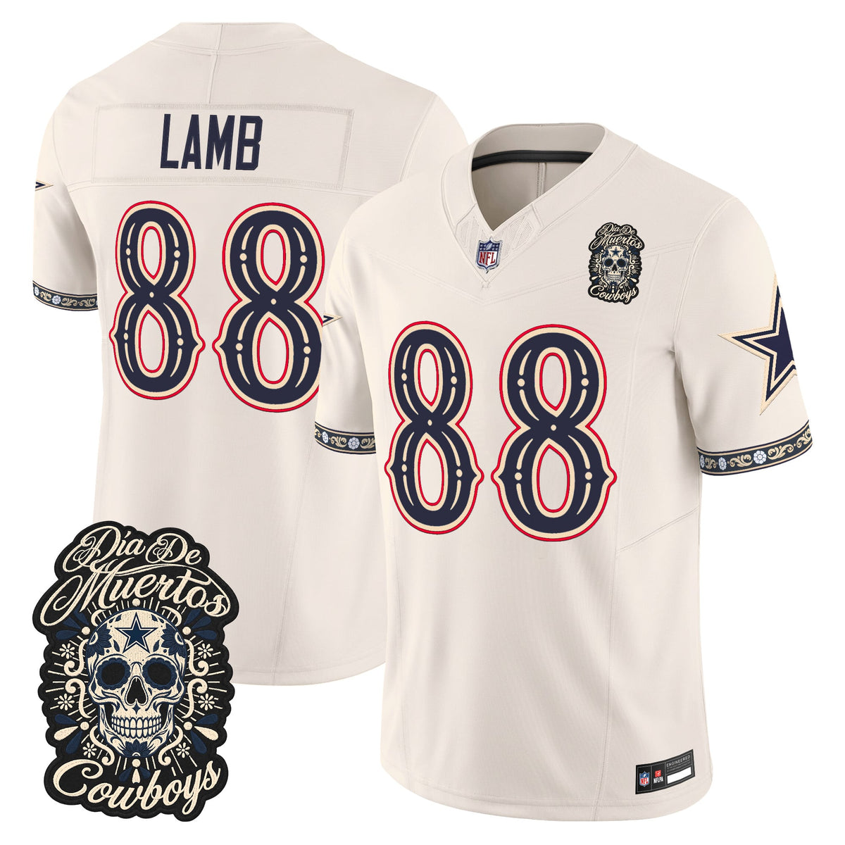Men's Dallas Cowboys Día de los Muertos Vapor Limited Jersey - All Stitched - BONE - CEEDEE LAMB