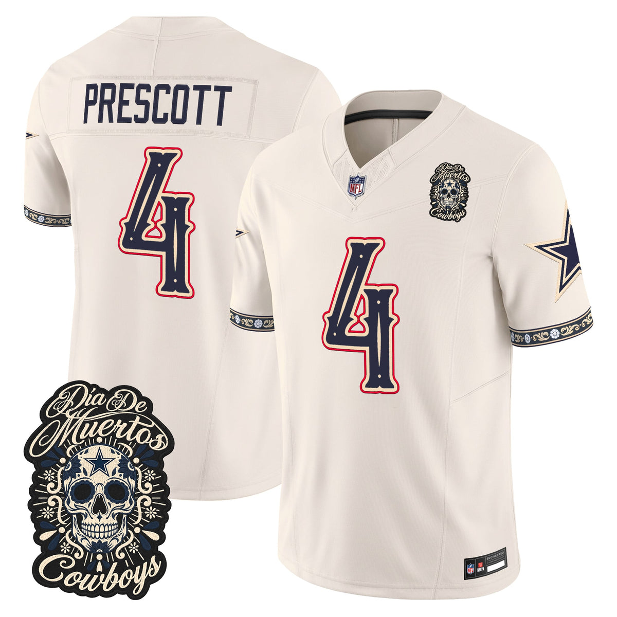 Men's Dallas Cowboys Día de los Muertos Vapor Limited Jersey - All Stitched - BONE - DAK PRESCOTT