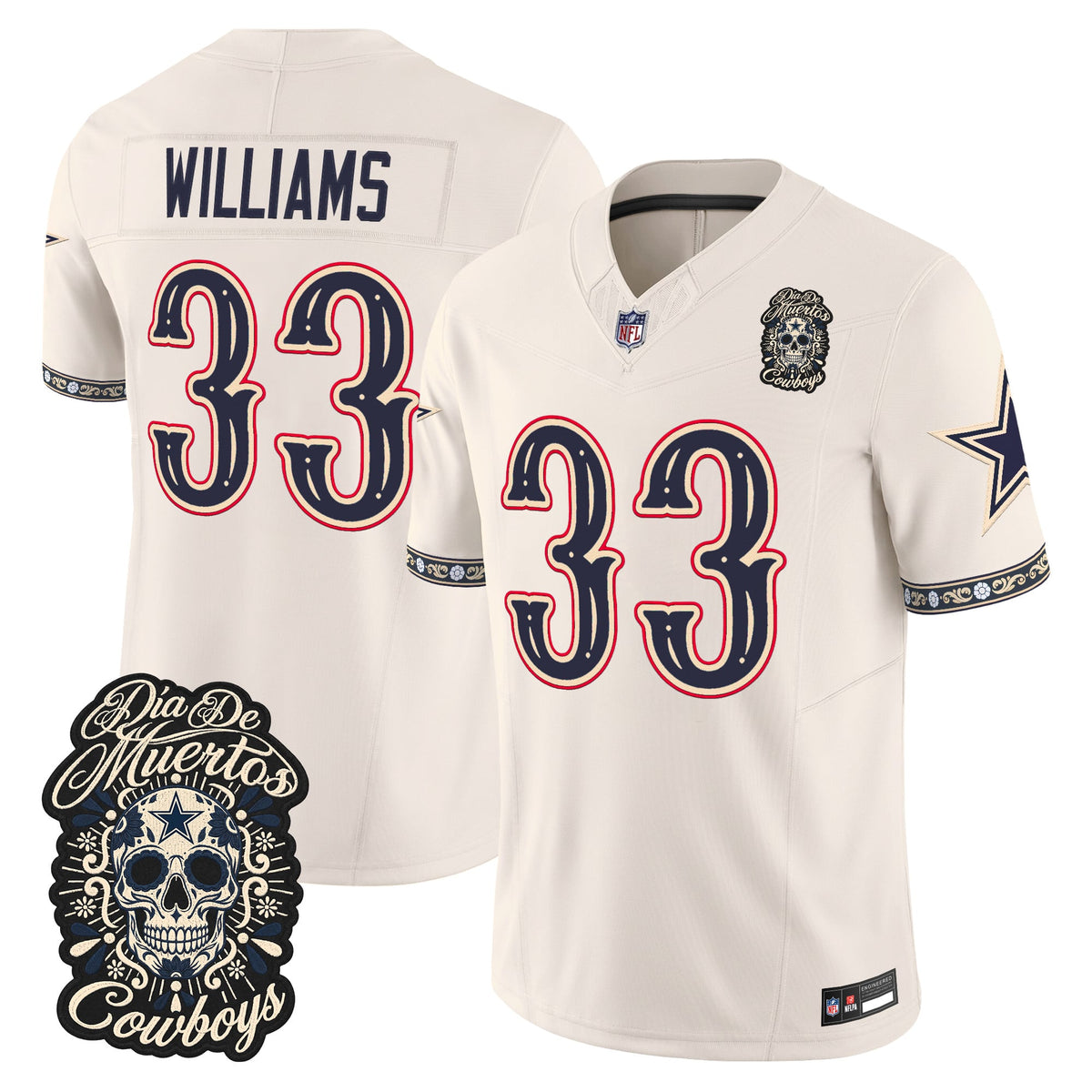 Men's Dallas Cowboys Día de los Muertos Vapor Limited Jersey - All Stitched - BONE - JAVONTE WILLIAMS