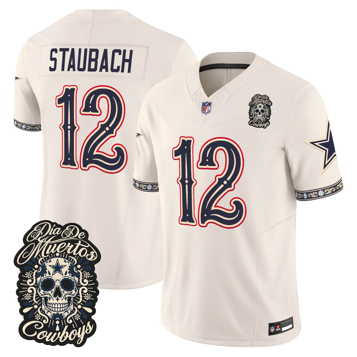 Men's Dallas Cowboys Día de los Muertos Vapor Limited Jersey - All Stitched - BONE - ROGER STAUBACH