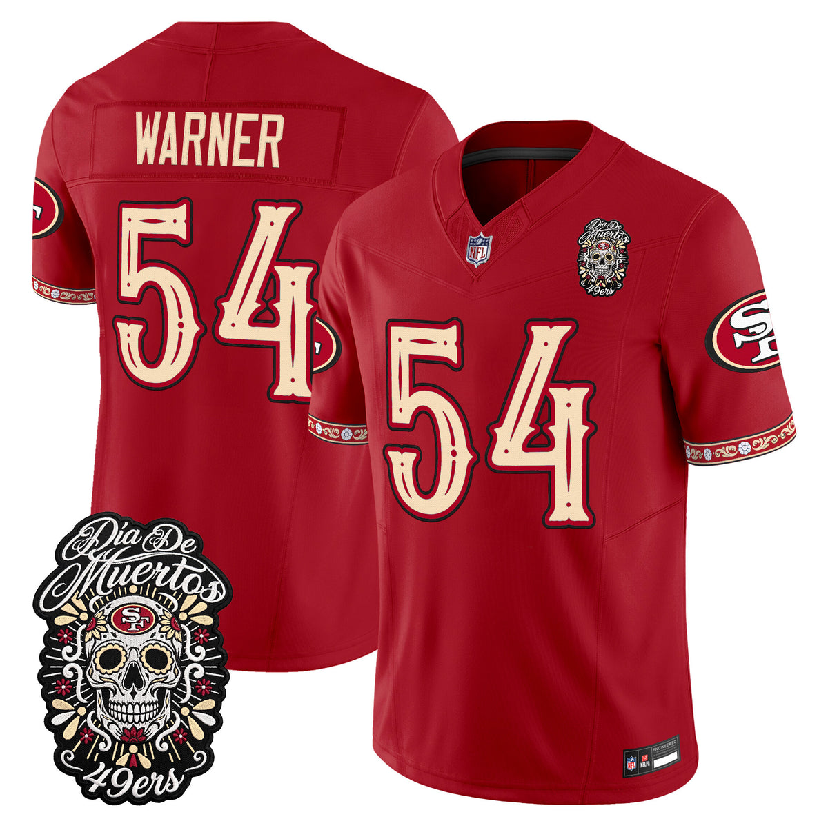 Men's San Francisco 49ers Día de los Muertos Vapor Limited Jersey - All Stitched - Scarlet - Fred Warner