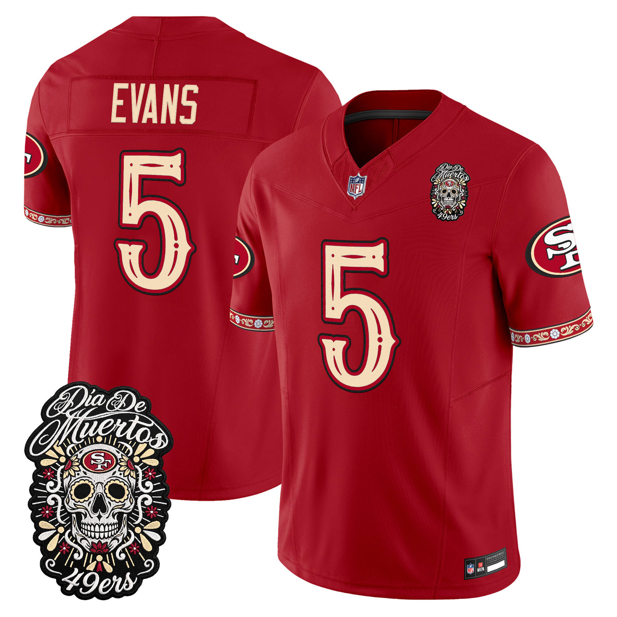 Men's San Francisco 49ers Día de los Muertos Vapor Limited Jersey - All Stitched - Scarlet - Mike Evans