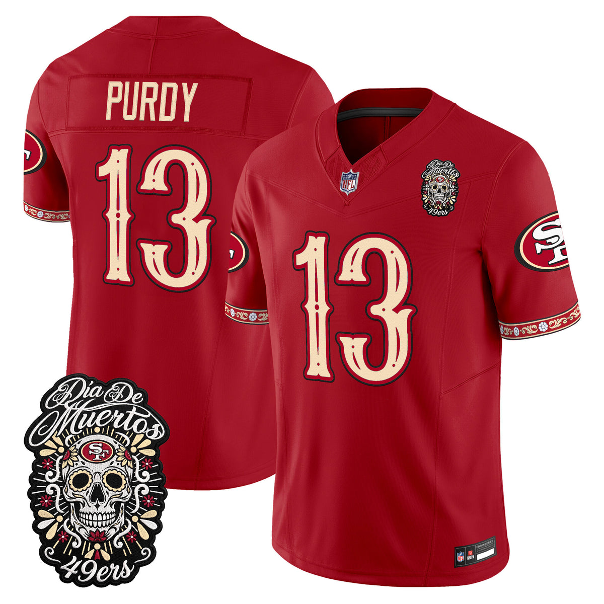 Men's San Francisco 49ers Día de los Muertos Vapor Limited Jersey - All Stitched - Scarlet - Brock Purdy