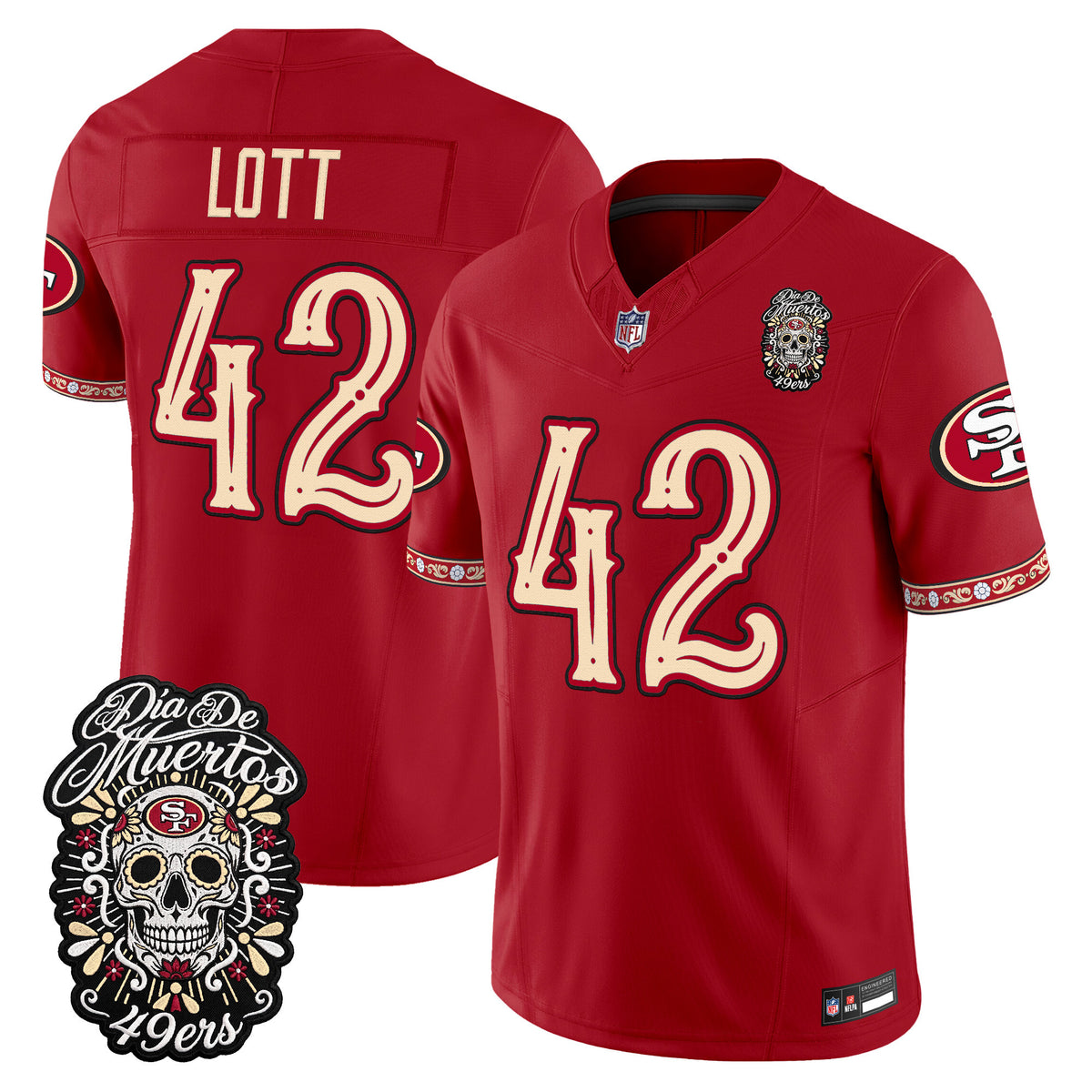Men's San Francisco 49ers Día de los Muertos Vapor Limited Jersey - All Stitched - Scarlet - Ronnie Lott