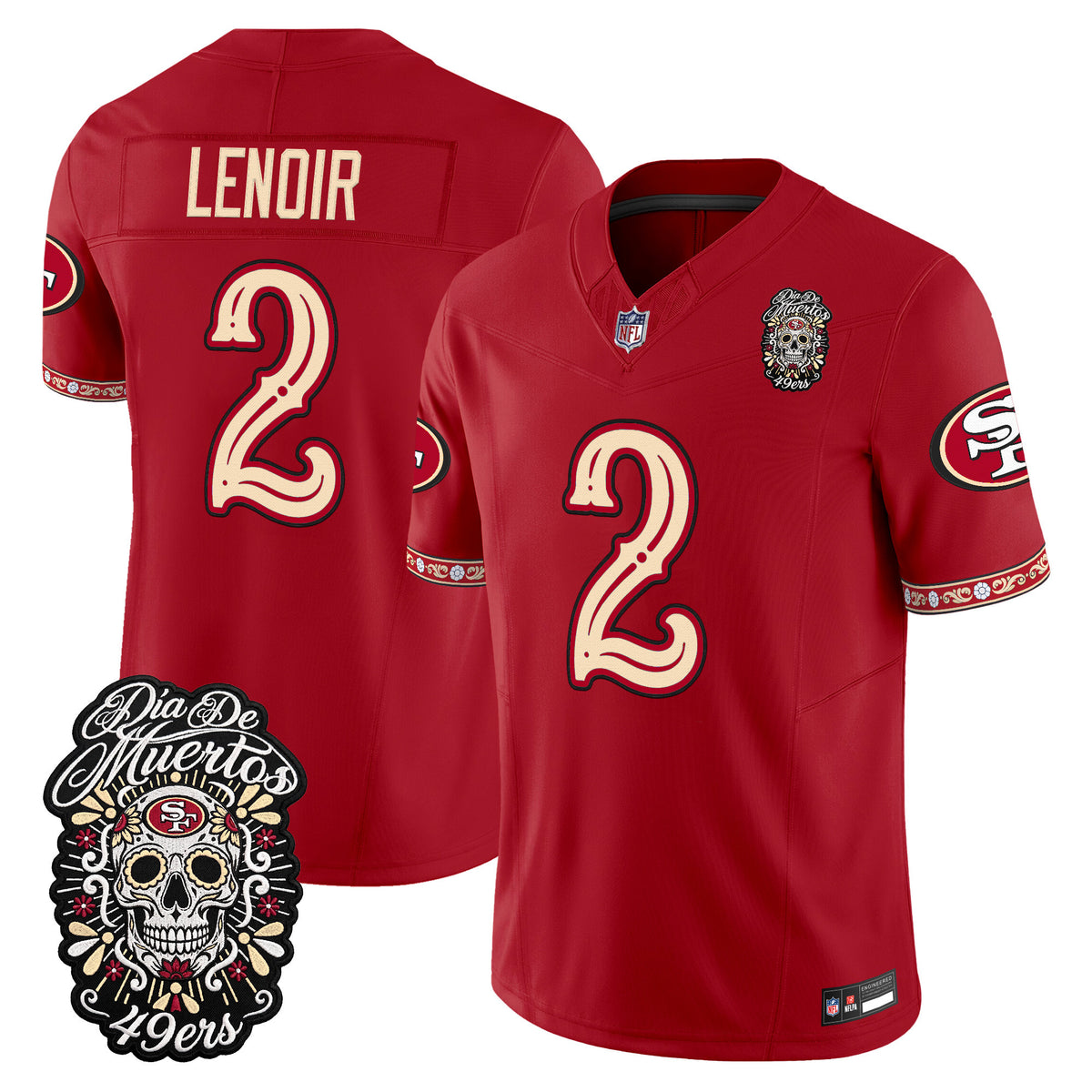 Men's San Francisco 49ers Día de los Muertos Vapor Limited Jersey - All Stitched - Scarlet - Deommodore Lenoir