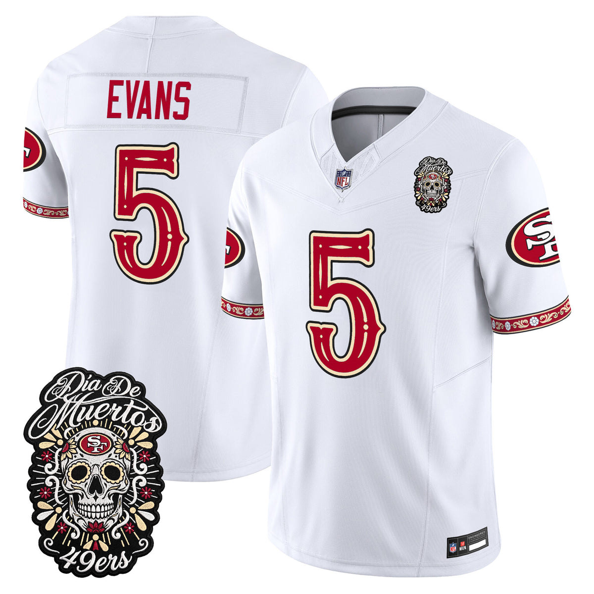 Men's San Francisco 49ers Día de los Muertos Vapor Limited Jersey - All Stitched - White - Mike Evans