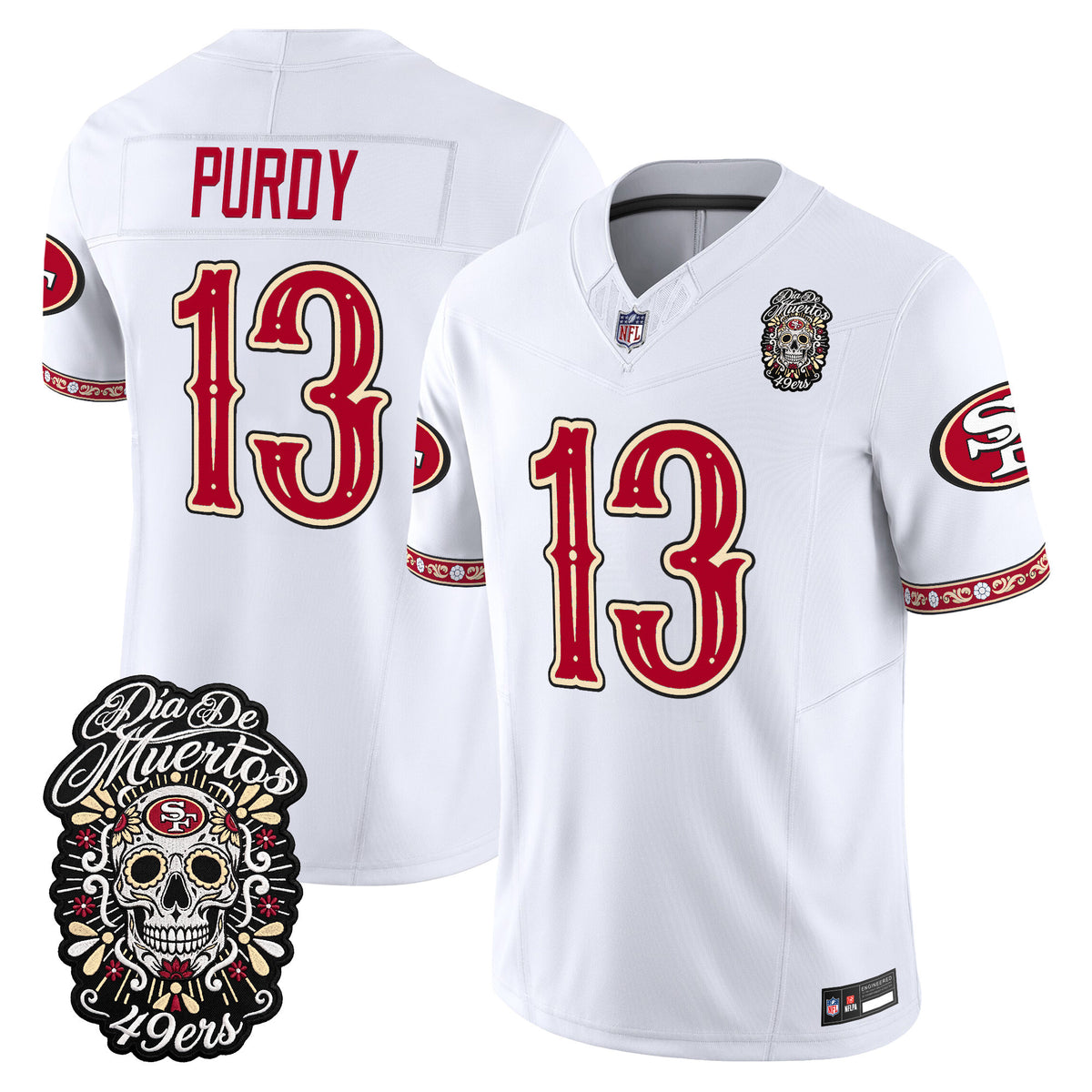 Men's San Francisco 49ers Día de los Muertos Vapor Limited Jersey - All Stitched - White - Brock Purdy