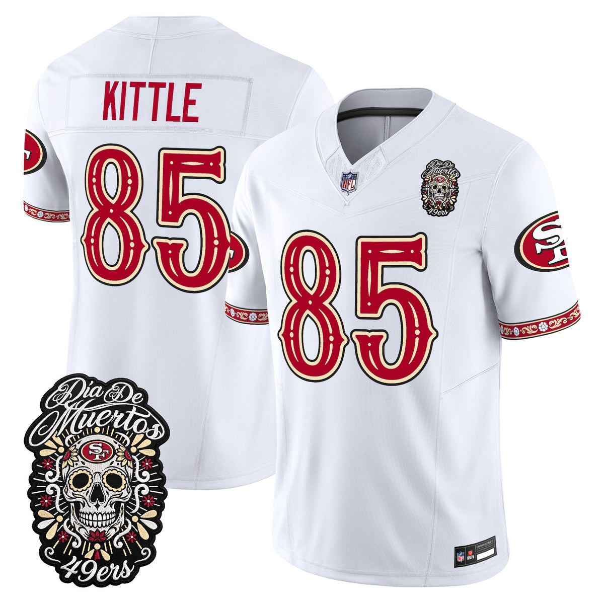 Men's San Francisco 49ers Día de los Muertos Vapor Limited Jersey - All Stitched - White - George Kittle