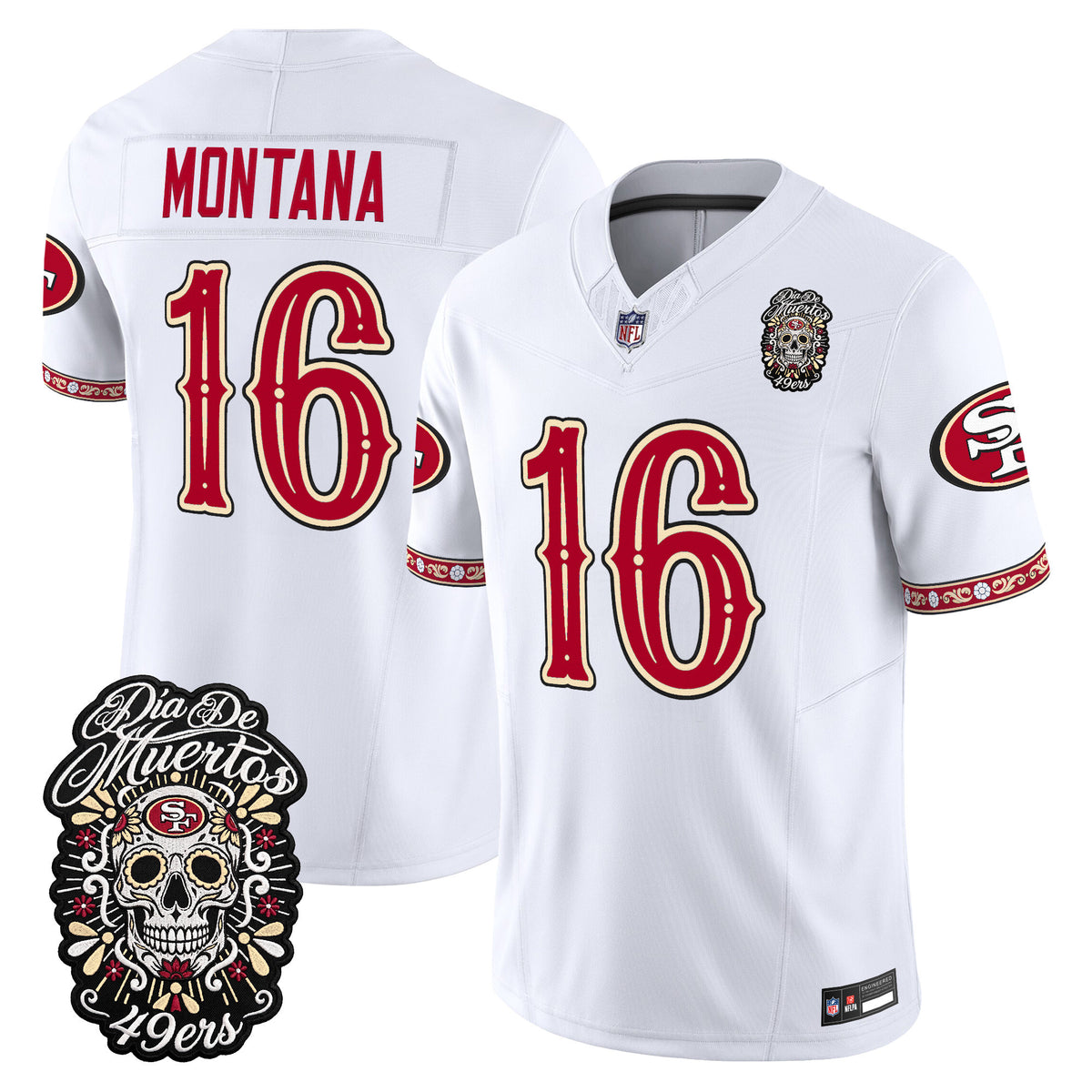 Men's San Francisco 49ers Día de los Muertos Vapor Limited Jersey - All Stitched - White - Joe Montana