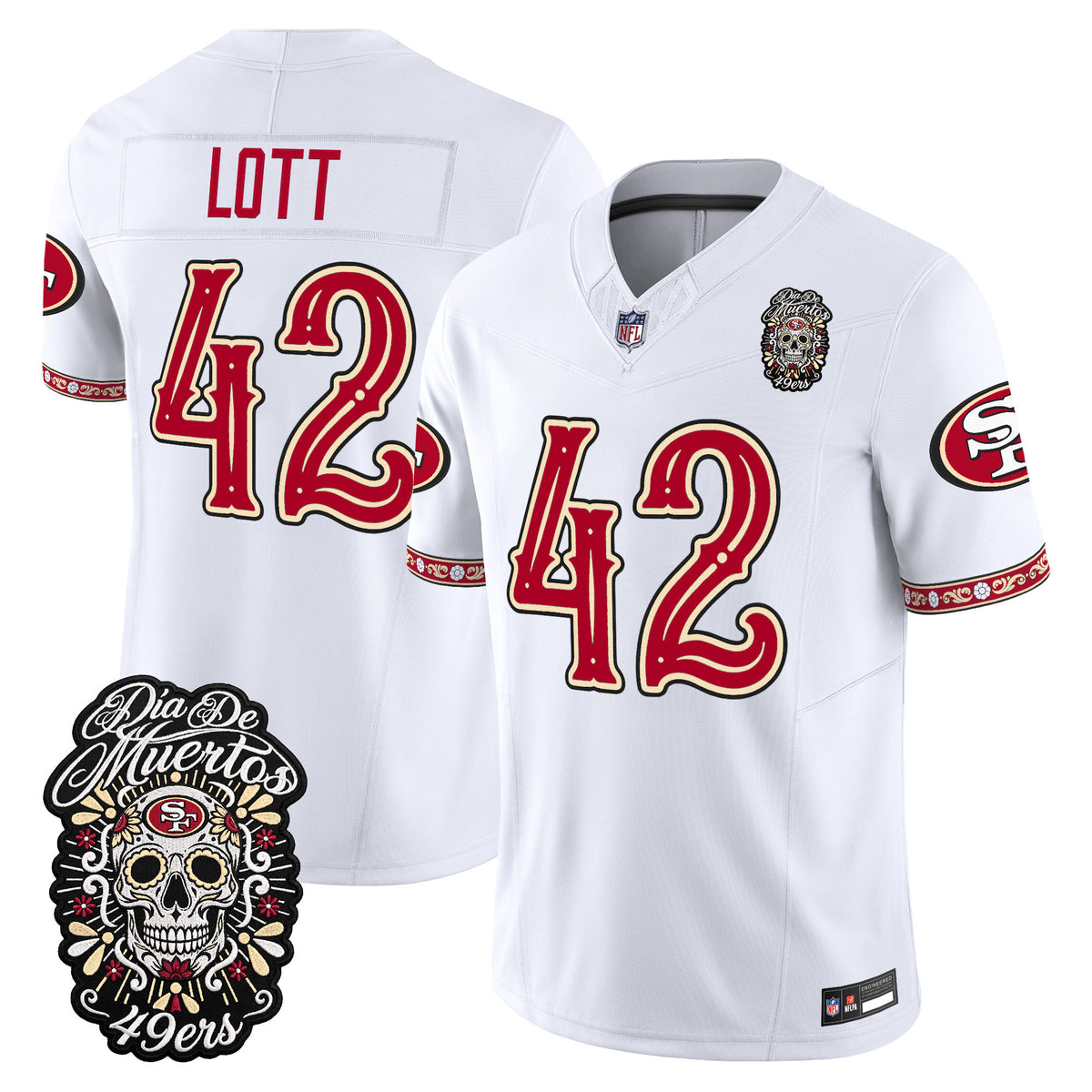 Men's San Francisco 49ers Día de los Muertos Vapor Limited Jersey - All Stitched - White - Ronnie Lott