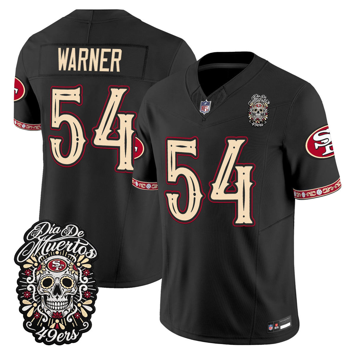 Men's San Francisco 49ers Día de los Muertos Vapor Limited Jersey - All Stitched - Black - Fred Warner