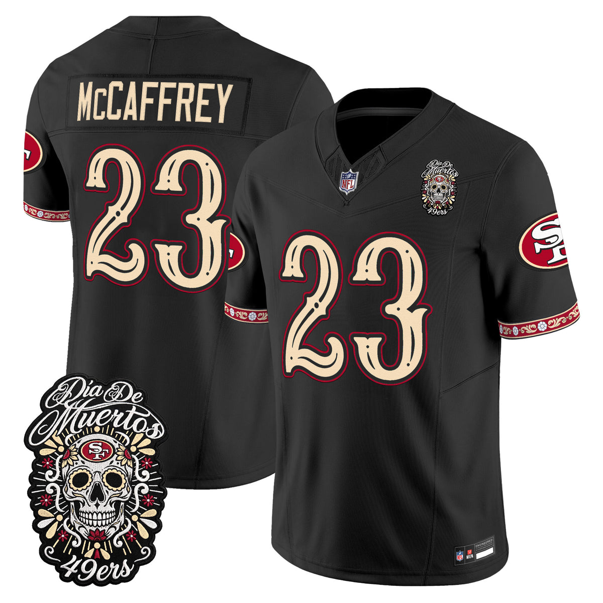 Men's San Francisco 49ers Día de los Muertos Vapor Limited Jersey - All Stitched - Black - Christian Mccaffrey