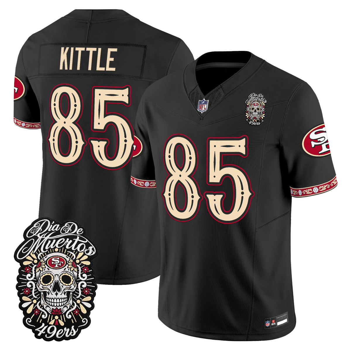 Men's San Francisco 49ers Día de los Muertos Vapor Limited Jersey - All Stitched - Black - George Kittle