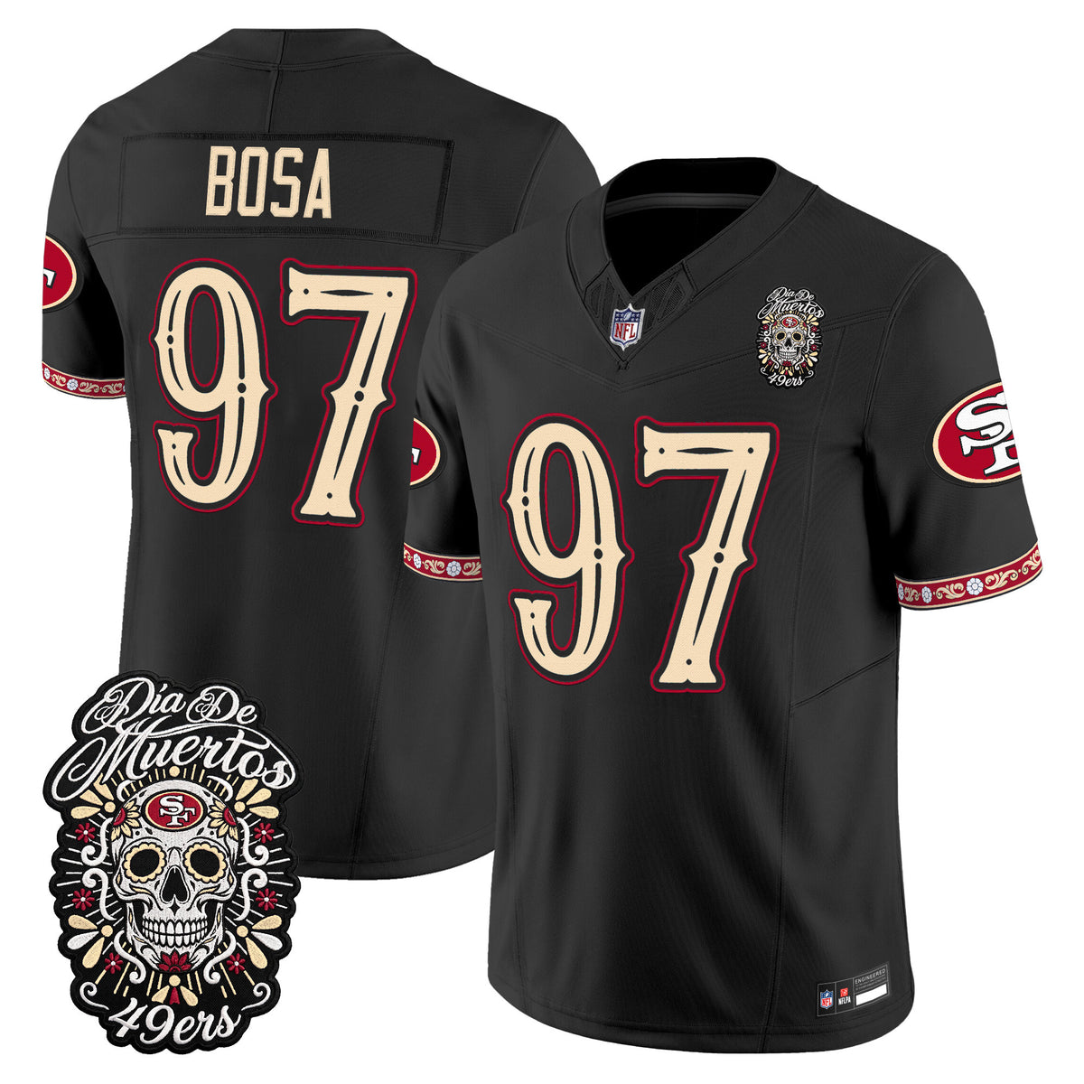 Men's San Francisco 49ers Día de los Muertos Vapor Limited Jersey - All Stitched - Black - Nick Bosa