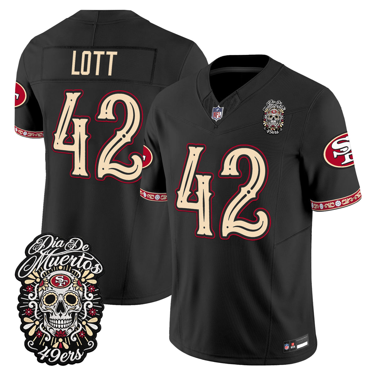 Men's San Francisco 49ers Día de los Muertos Vapor Limited Jersey - All Stitched - Black - Ronnie Lott