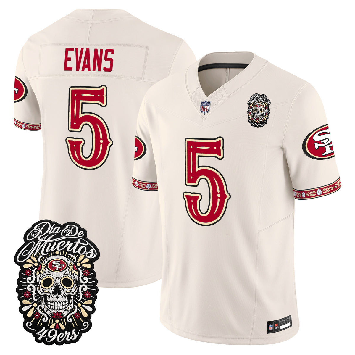 Men's San Francisco 49ers Día de los Muertos Vapor Limited Jersey - All Stitched - Bone - Mike Evans