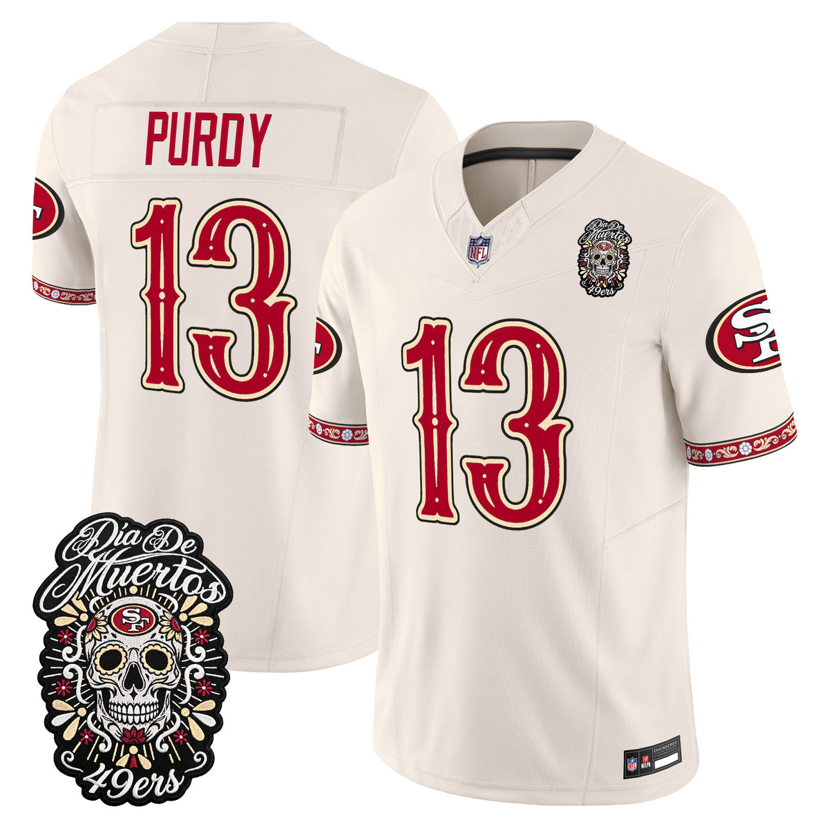 Men's San Francisco 49ers Día de los Muertos Vapor Limited Jersey - All Stitched - Bone - Brock Purdy