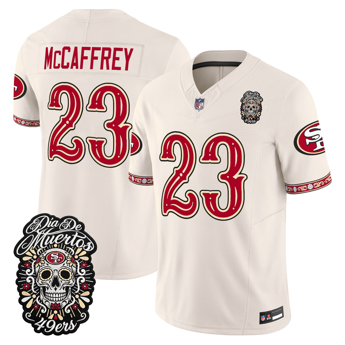 Men's San Francisco 49ers Día de los Muertos Vapor Limited Jersey - All Stitched - Bone - Christian Mccaffrey