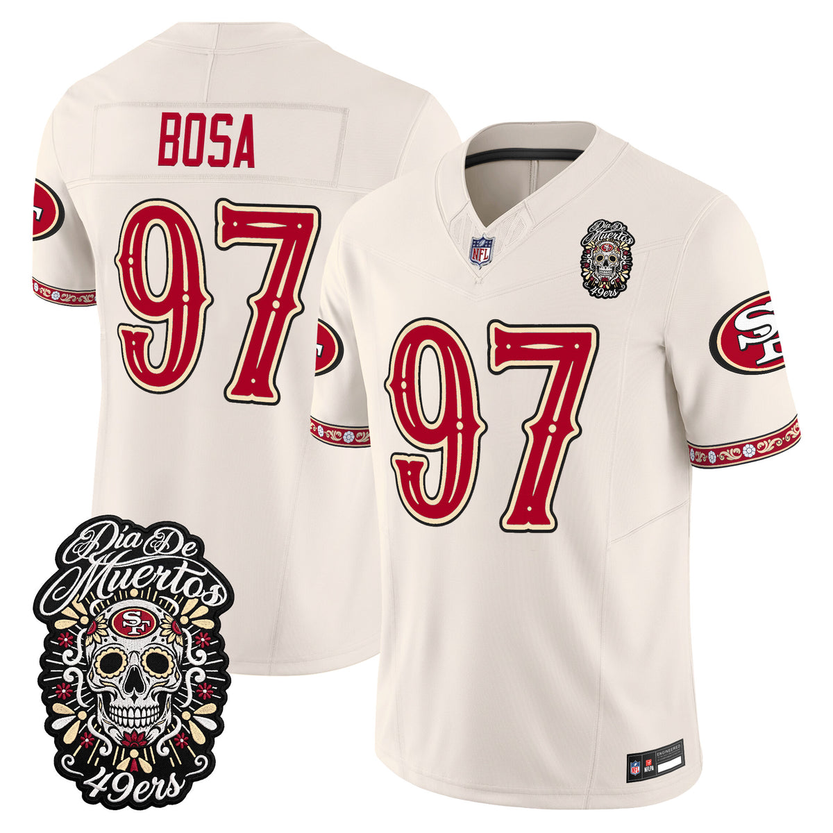 Men's San Francisco 49ers Día de los Muertos Vapor Limited Jersey - All Stitched - Bone - Nick Bosa