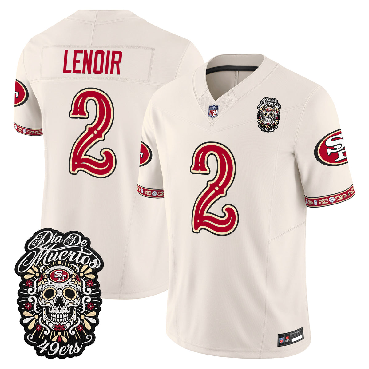 Men's San Francisco 49ers Día de los Muertos Vapor Limited Jersey - All Stitched - Bone - Deommodore Lenoir