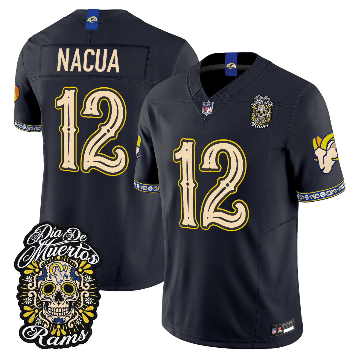 Men's Los Angeles Rams Día de los Muertos Vapor Limited Jersey - All Stitched - Dark Blue - Puka Nacua