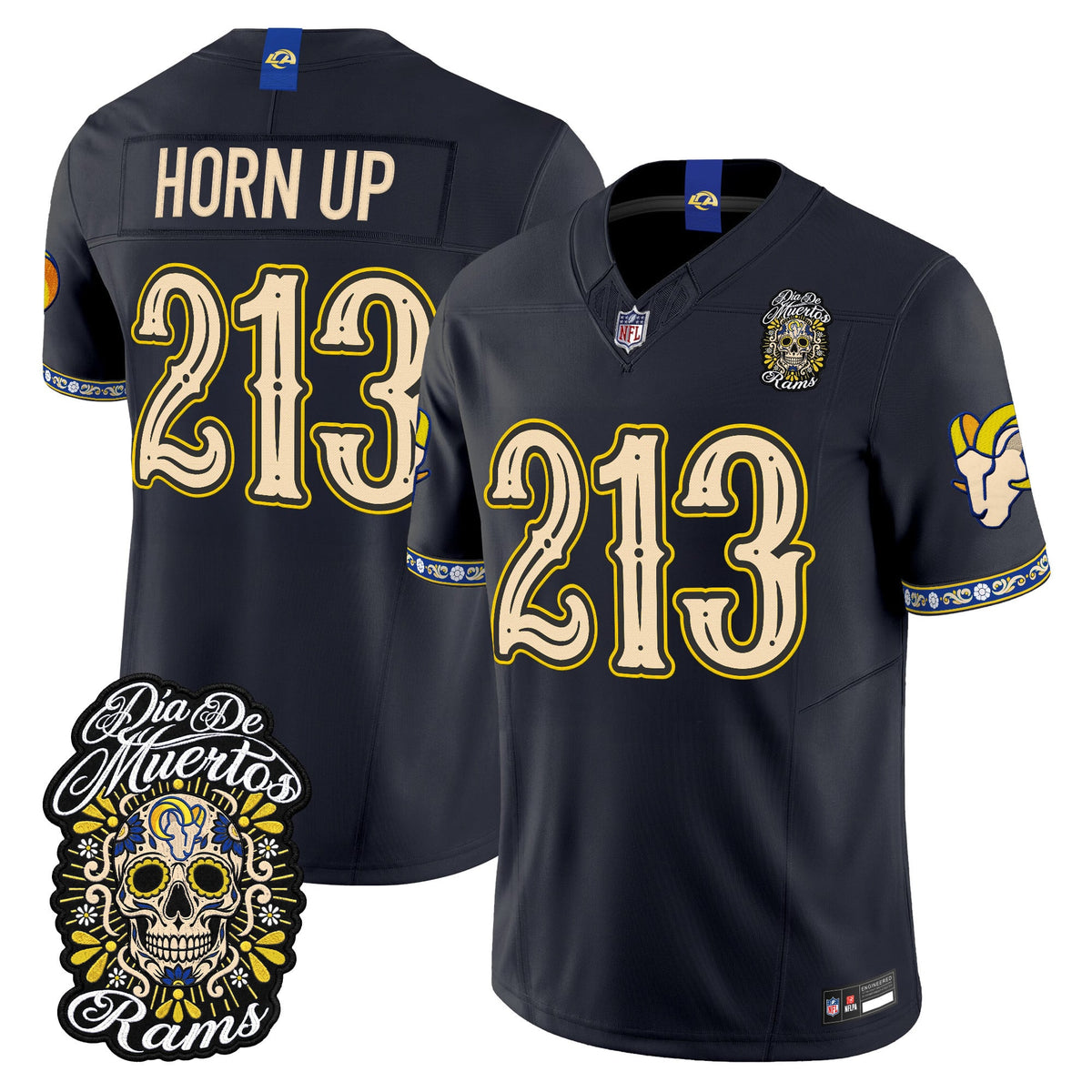 Men's Los Angeles Rams Día de los Muertos Vapor Limited Jersey - All Stitched - Dark Blue - Horn Up 213