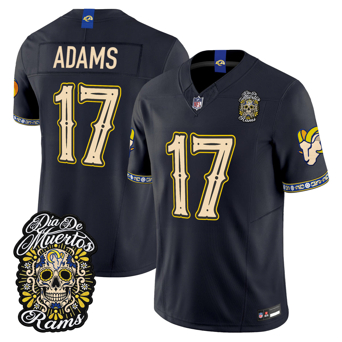 Men's Los Angeles Rams Día de los Muertos Vapor Limited Jersey - All Stitched - Dark Blue - Davante Adams